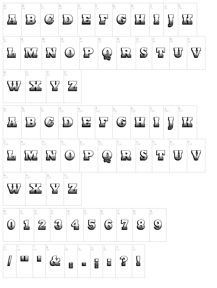 Print Oldyz font map